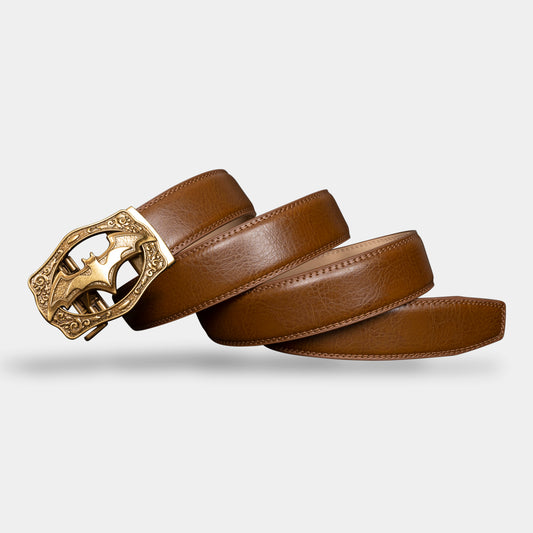 VEGETABLE TANNED 100% LEATHER BELT WITH BRONZE BUCKLE - BAT