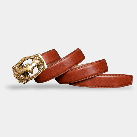 VEGETABLE TANNED 100% LEATHER BELT WITH BRONZE BUCKLE - BAT