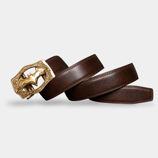 VEGETABLE TANNED 100% LEATHER BELT WITH BRONZE BUCKLE - BAT