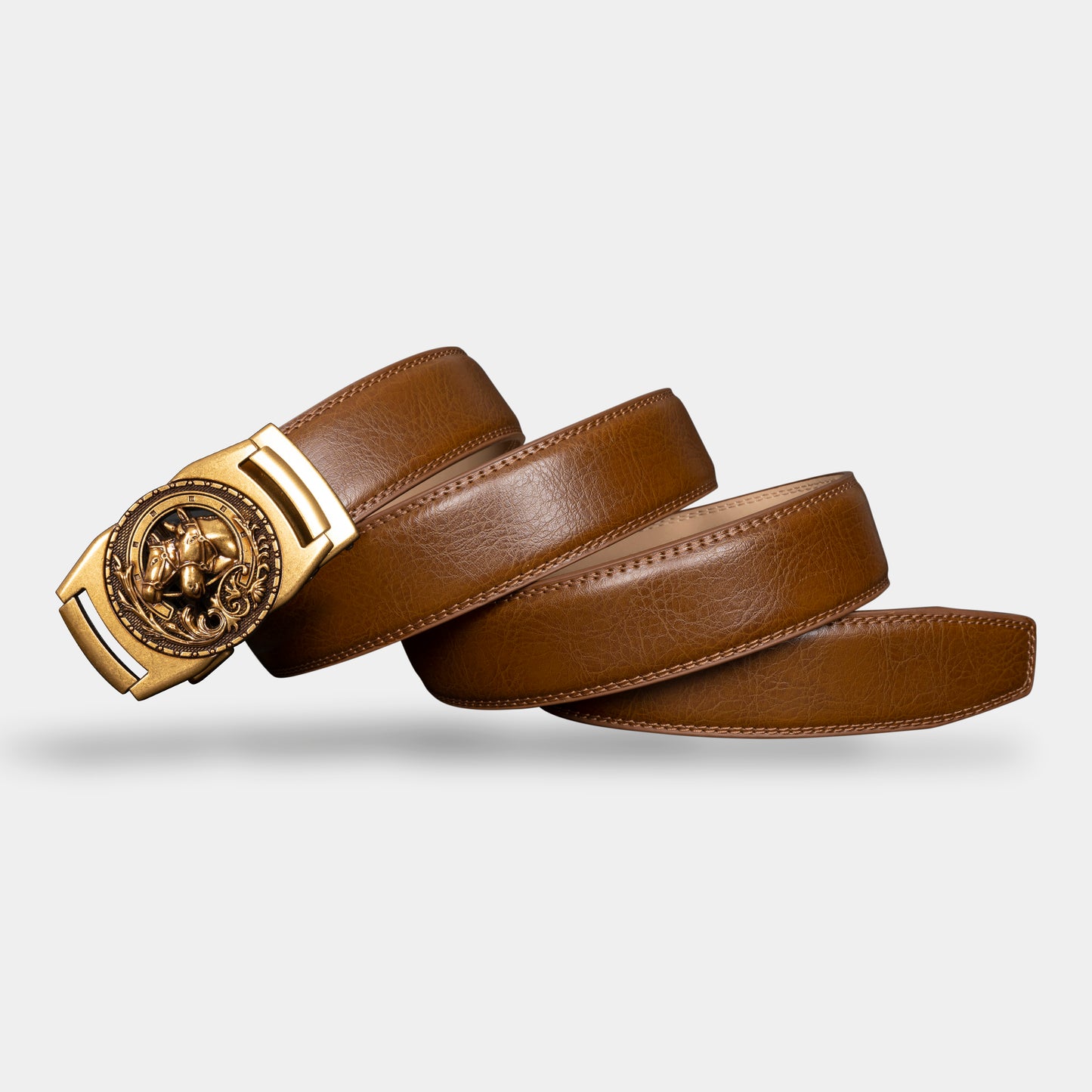 VEGETABLE TANNED 100% LEATHER BELT WITH BRONZE BUCKLE - HORSE