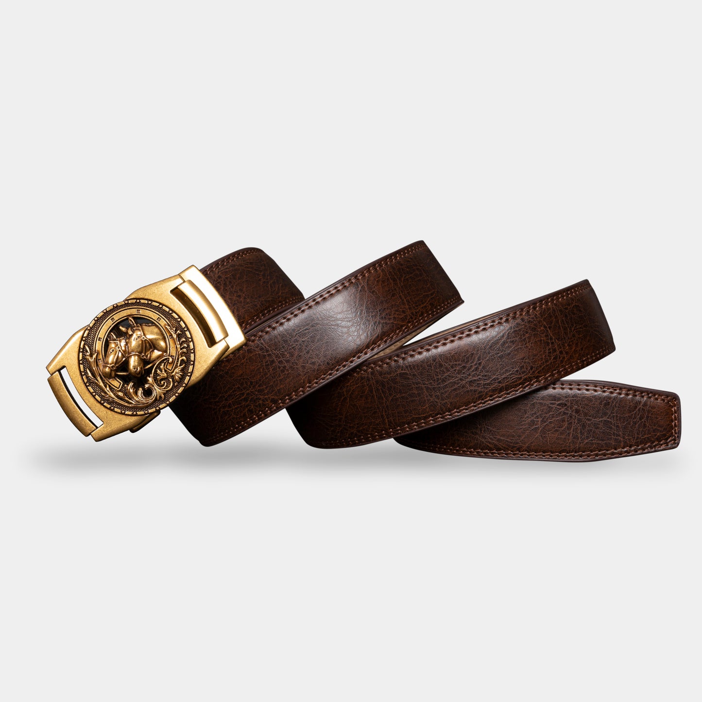 VEGETABLE TANNED 100% LEATHER BELT WITH BRONZE BUCKLE - HORSE