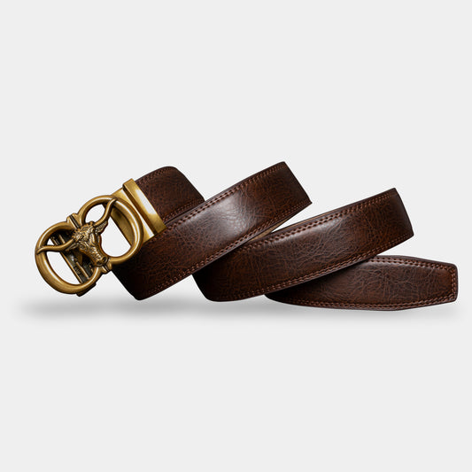 VEGETABLE TANNED 100% LEATHER BELT WITH BRONZE BUCKLE - BULL