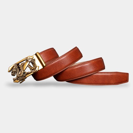 VEGETABLE TANNED 100% LEATHER BELT WITH BRONZE BUCKLE -DRAGON