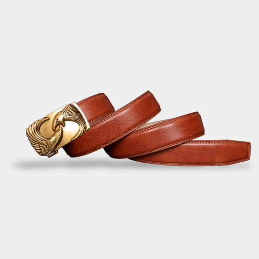 VEGETABLE TANNED 100% LEATHER BELT WITH BRONZE BUCKLE - EAGLE