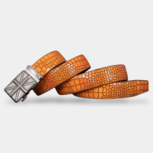 TORTOISE CRACK VEGETABLE TANNED 100% LEATHER BELT WITH CHROME PLATED BUCKLE - LY25-0007