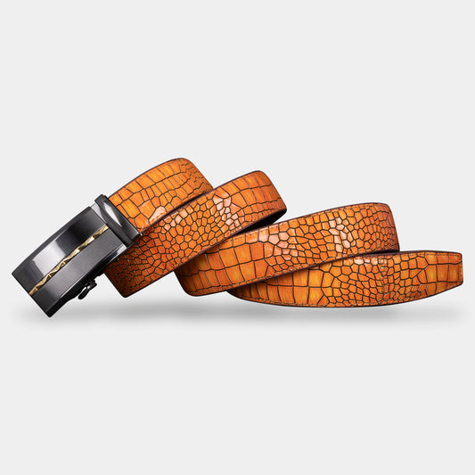 TORTOISE CRACK VEGETABLE TANNED 100% LEATHER BELT WITH CHROME PLATED BUCKLE - LY25-0422_GOL