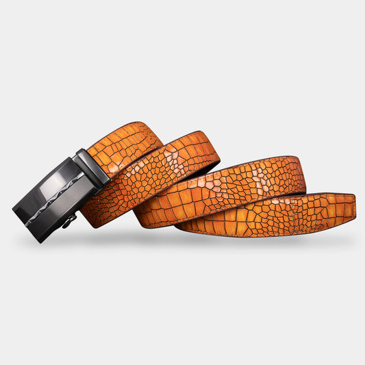 TORTOISE CRACK VEGETABLE TANNED 100% LEATHER BELT WITH CHROME PLATED BUCKLE - LY25-0422_SIL