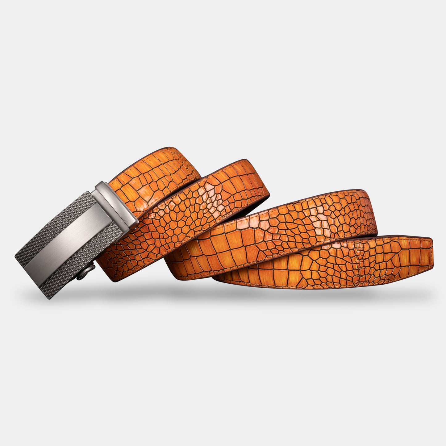 TORTOISE CRACK VEGETABLE TANNED 100% LEATHER BELT WITH CHROME PLATED BUCKLE - LY25-1056_SIL