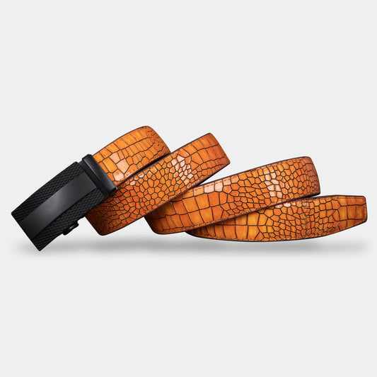 TORTOISE CRACK VEGETABLE TANNED 100% LEATHER BELT WITH CHROME PLATED BUCKLE - LY25-1056_BLA