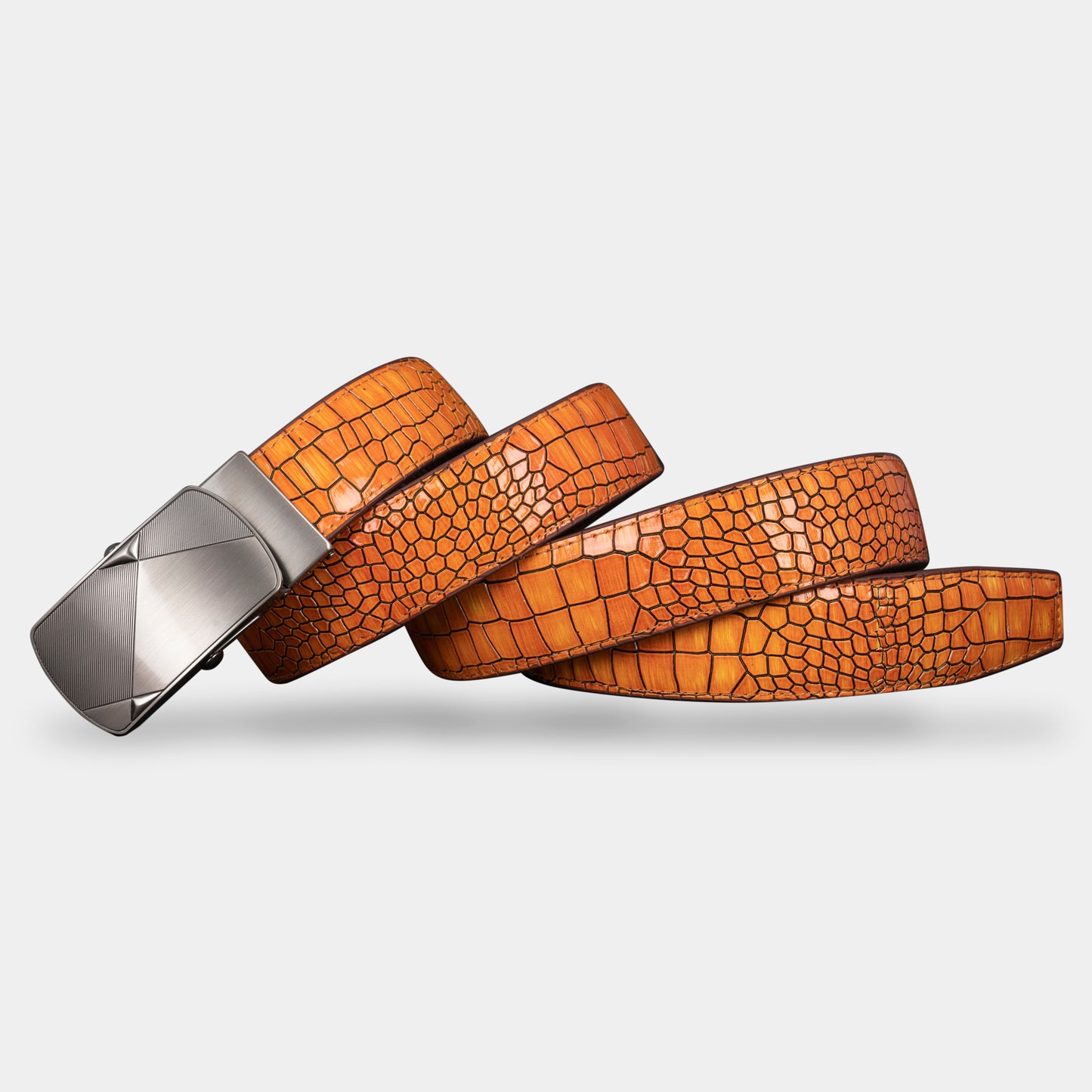 TORTOISE CRACK VEGETABLE TANNED 100% LEATHER BELT WITH CHROME PLATED BUCKLE - LY36-23547_SIL