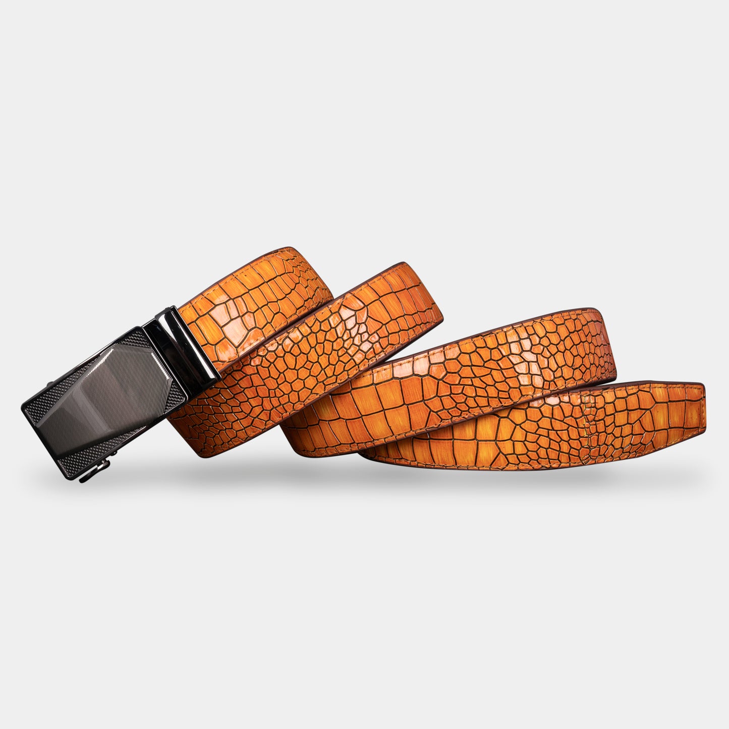 TORTOISE CRACK VEGETABLE TANNED 100% LEATHER BELT WITH CHROME PLATED BUCKLE - LY36-21737_SIL