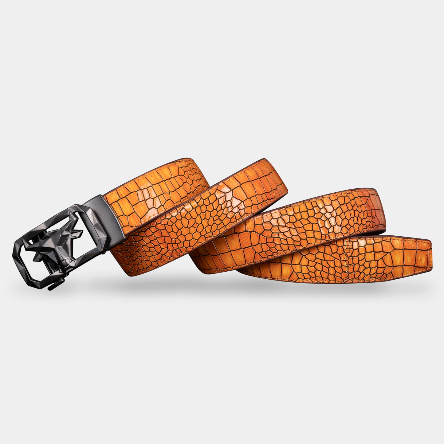 TORTOISE CRACK VEGETABLE TANNED 100% LEATHER BELT WITH CHROME PLATED BUCKLE - LY36-2108_BLA