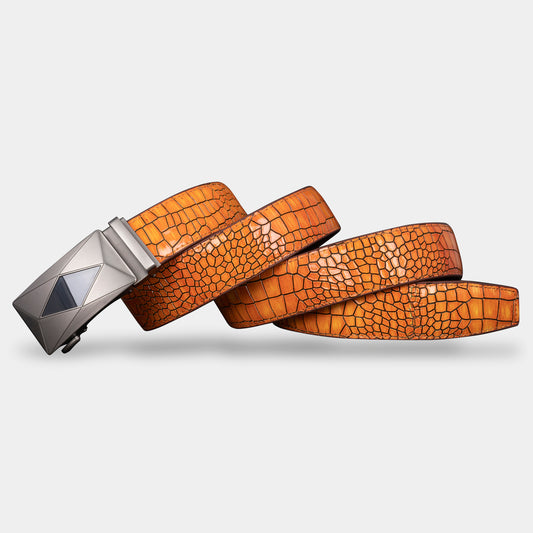 TORTOISE CRACK VEGETABLE TANNED 100% LEATHER BELT WITH CHROME PLATED BUCKLE - LY36-25082