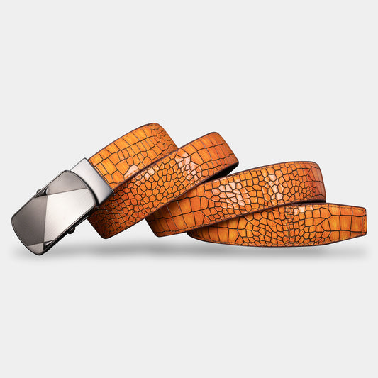 TORTOISE CRACK VEGETABLE TANNED 100% LEATHER BELT WITH CHROME PLATED BUCKLE - LY36-23547_BLA