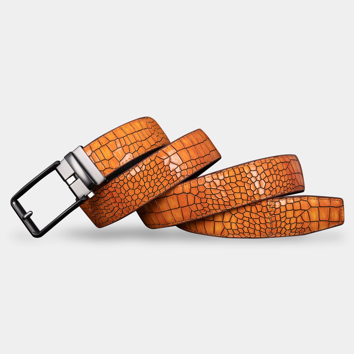 TORTOISE CRACK VEGETABLE TANNED 100% LEATHER BELT WITH CHROME PLATED BUCKLE - LY36-561950_GRE