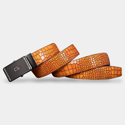 TORTOISE CRACK VEGETABLE TANNED 100% LEATHER BELT WITH CHROME PLATED BUCKLE - LY36-23631_GRE