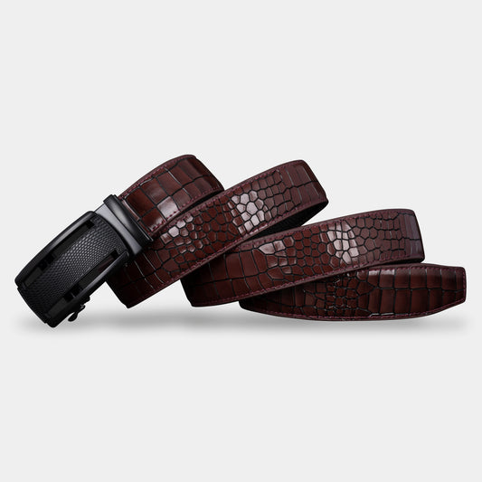 TORTOISE CRACK VEGETABLE TANNED 100% LEATHER BELT WITH CHROME PLATED BUCKLE - LY55-02434