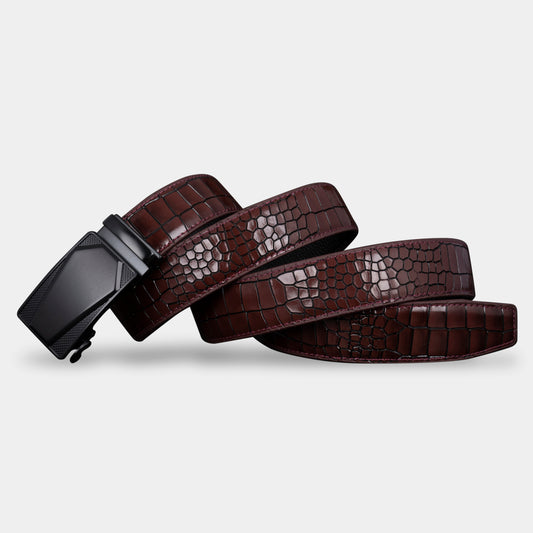 TORTOISE CRACK VEGETABLE TANNED 100% LEATHER BELT WITH CHROME PLATED BUCKLE - LY36-21737_BLA