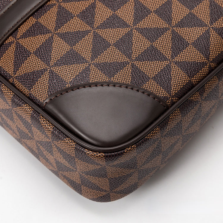 TRIANGLE PATTERNED LEATHER LAPTOP BAG - BROWN