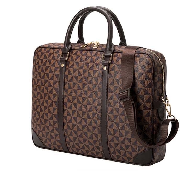 TRIANGLE PATTERNED LEATHER LAPTOP BAG - BROWN