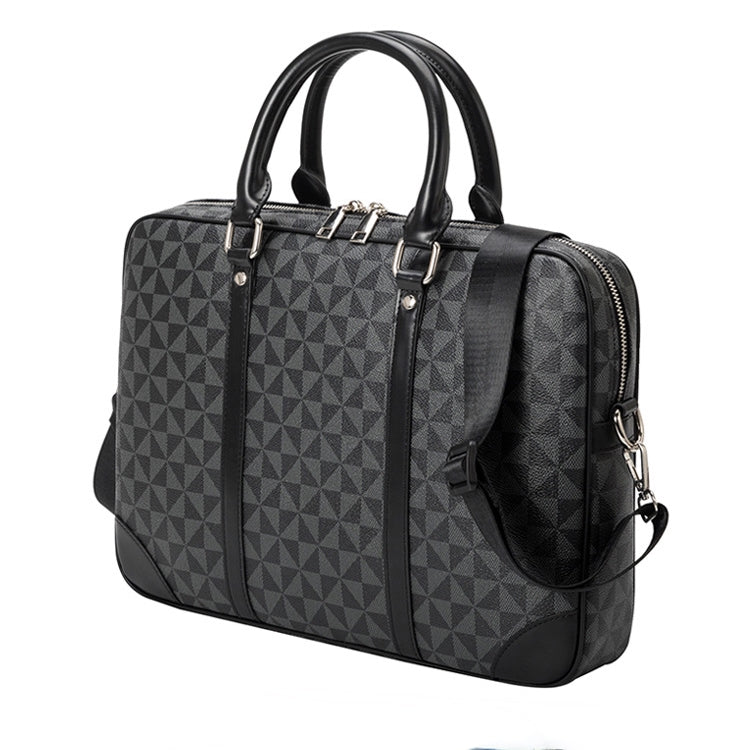 TRIANGLE PATTERN LEATHER LAPTOP BAG - BLACK