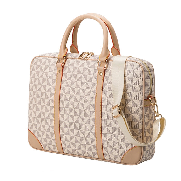 TRIANGLE PATTERN LEATHER LAPTOP BAG - BEIGE