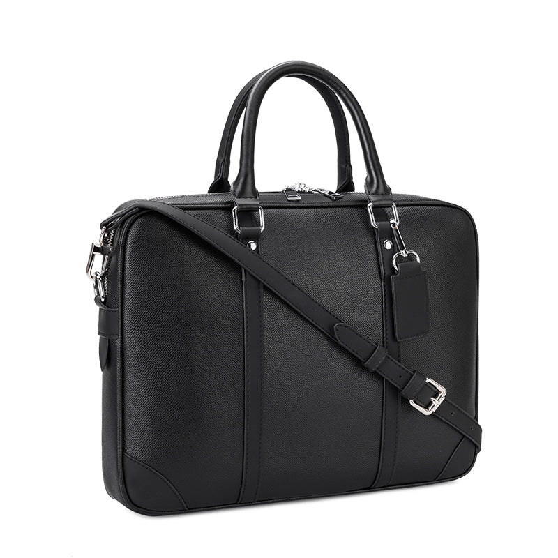 SOLID COLOURED LEATHER LAPTOP BAG - BLACK