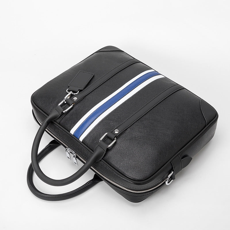 STRIPE PATTERN LEATHER LAPTOP BAG - BLUE