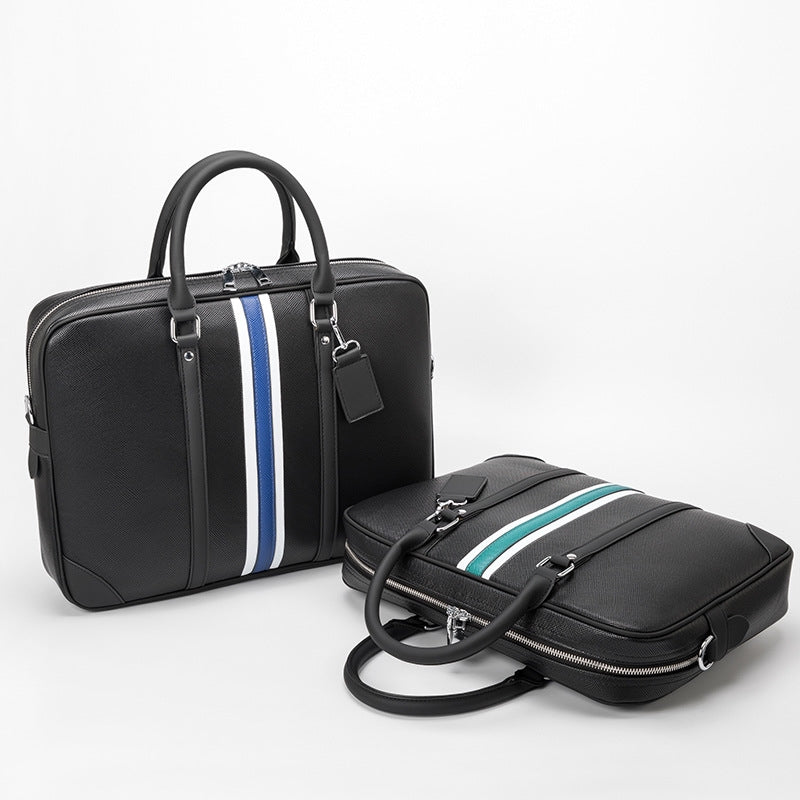 STRIPE PATTERN LEATHER LAPTOP BAG - BLUE