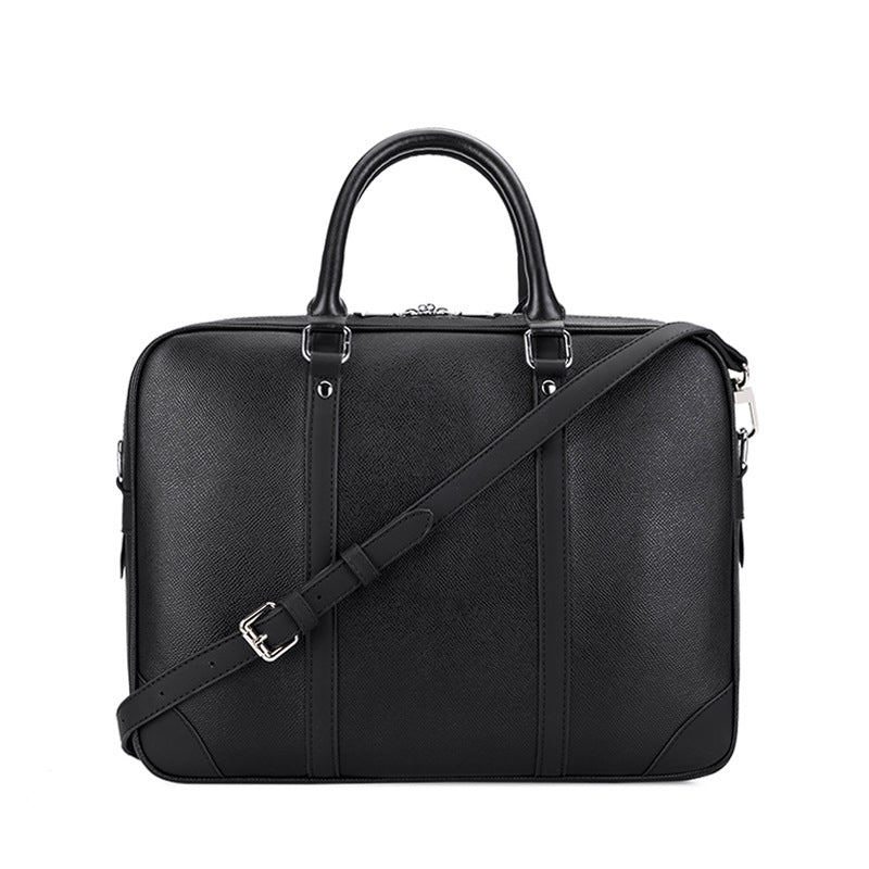 SOLID COLOURED LEATHER LAPTOP BAG - BLACK