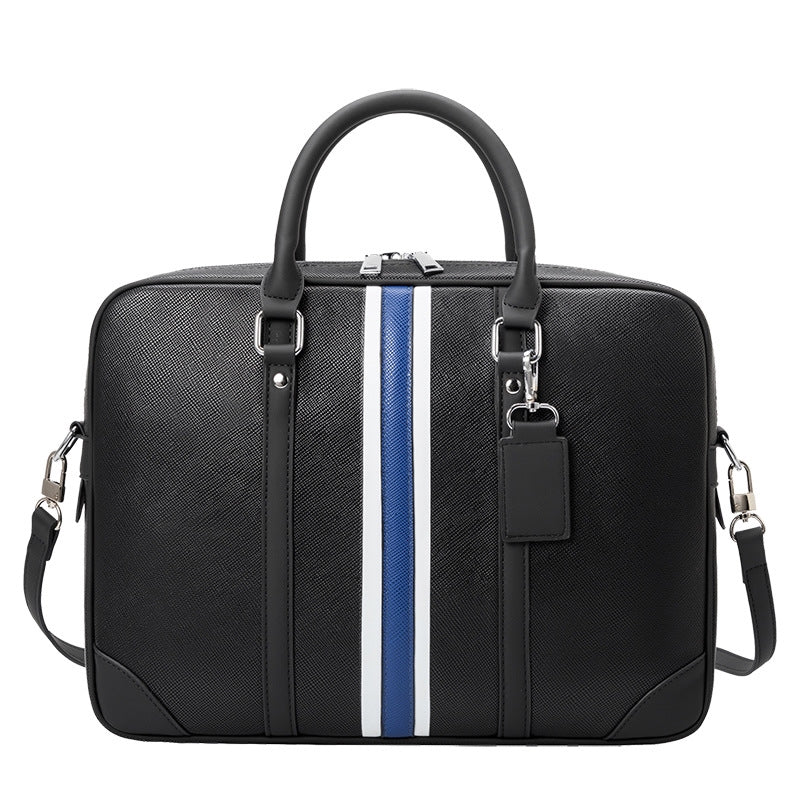 STRIPE PATTERN LEATHER LAPTOP BAG - BLUE