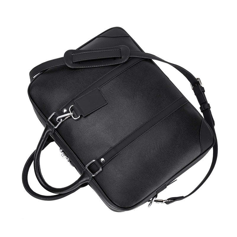 SOLID COLOURED LEATHER LAPTOP BAG - BLACK