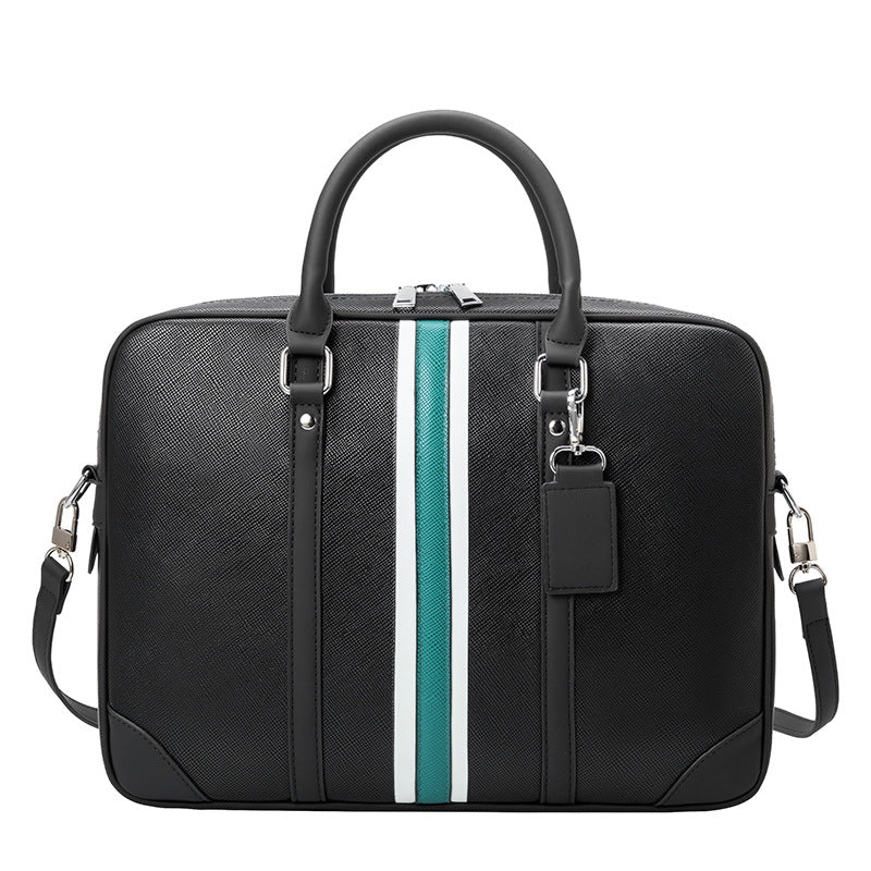 STRIPE PATTERN LEATHER LAPTOP BAG - GREEN