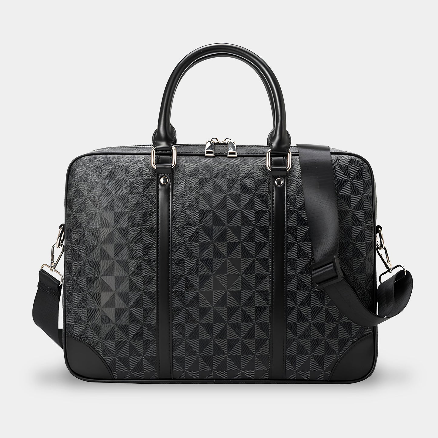 TRIANGLE PATTERN LEATHER LAPTOP BAG - BLACK