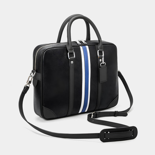 STRIPE PATTERN LEATHER LAPTOP BAG - BLUE