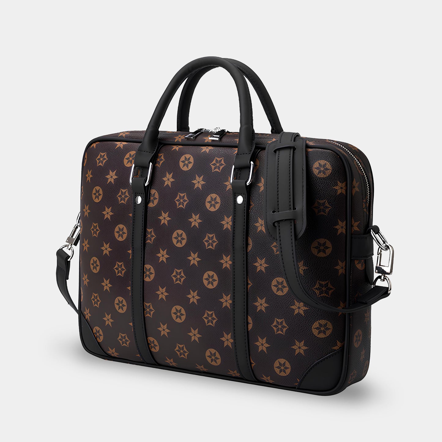 STAR PATTERNED LEATHER LAPTOP BAG - BROWN