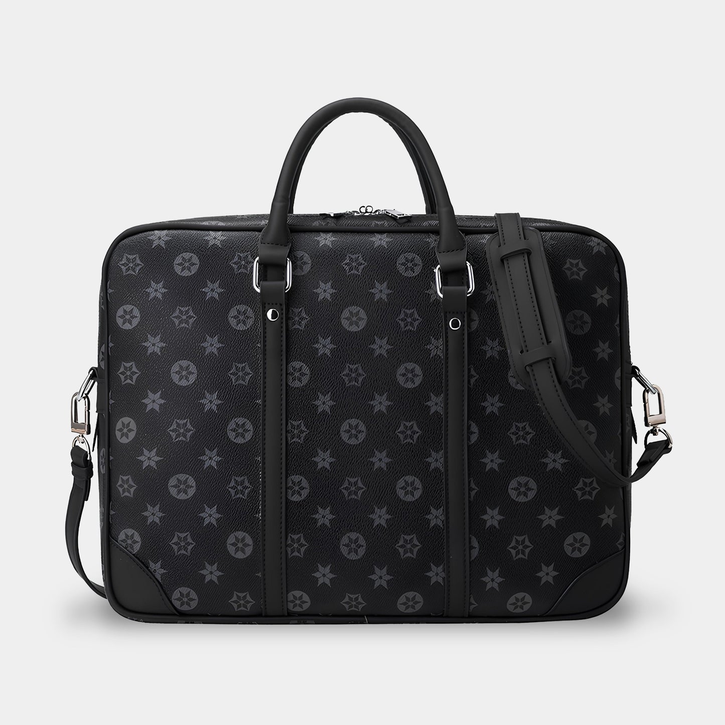 STAR PATTERNED LEATHER LAPTOP BAG - BLACK