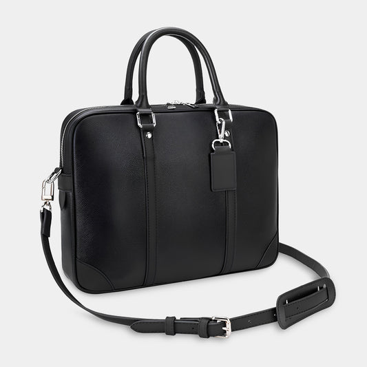 SOLID COLOURED LEATHER LAPTOP BAG - BLACK