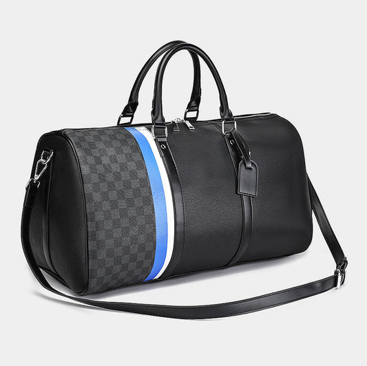 SOLID COLORED LEATHER DUFFLE BAG WITH CHECKS