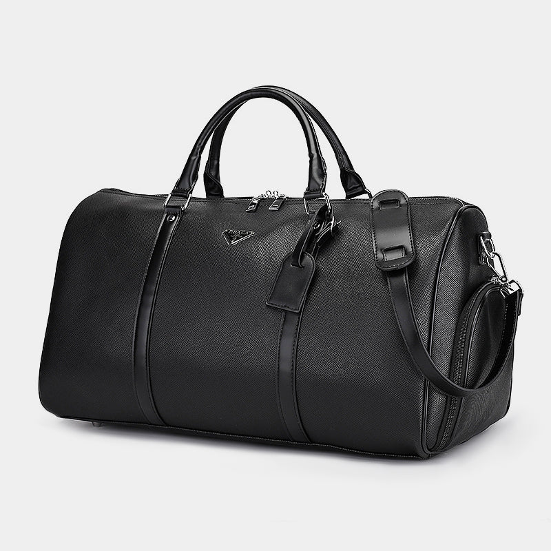 SOLID COLORED LEATHER DUFFLE BAG - BLACK