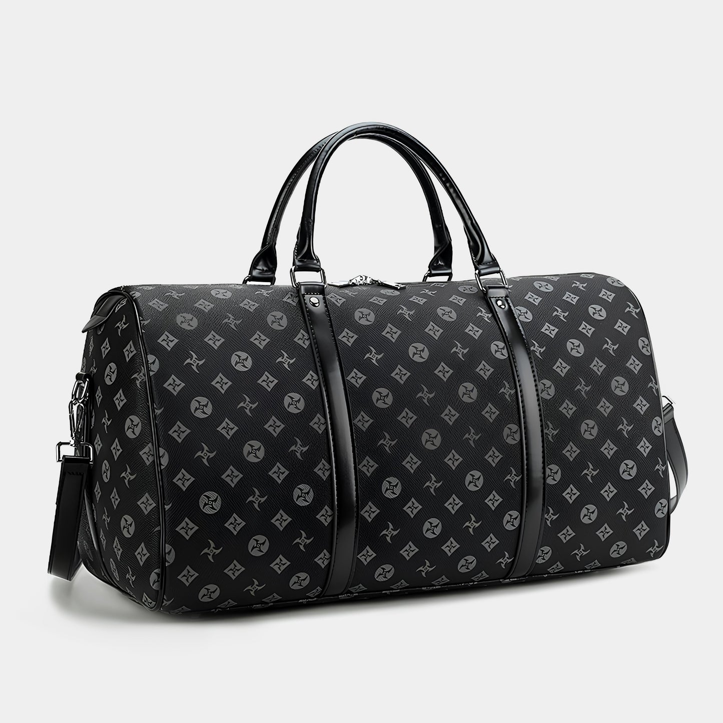 STAR PATTERNED LEATHER DUFFLE BAG - BLACK