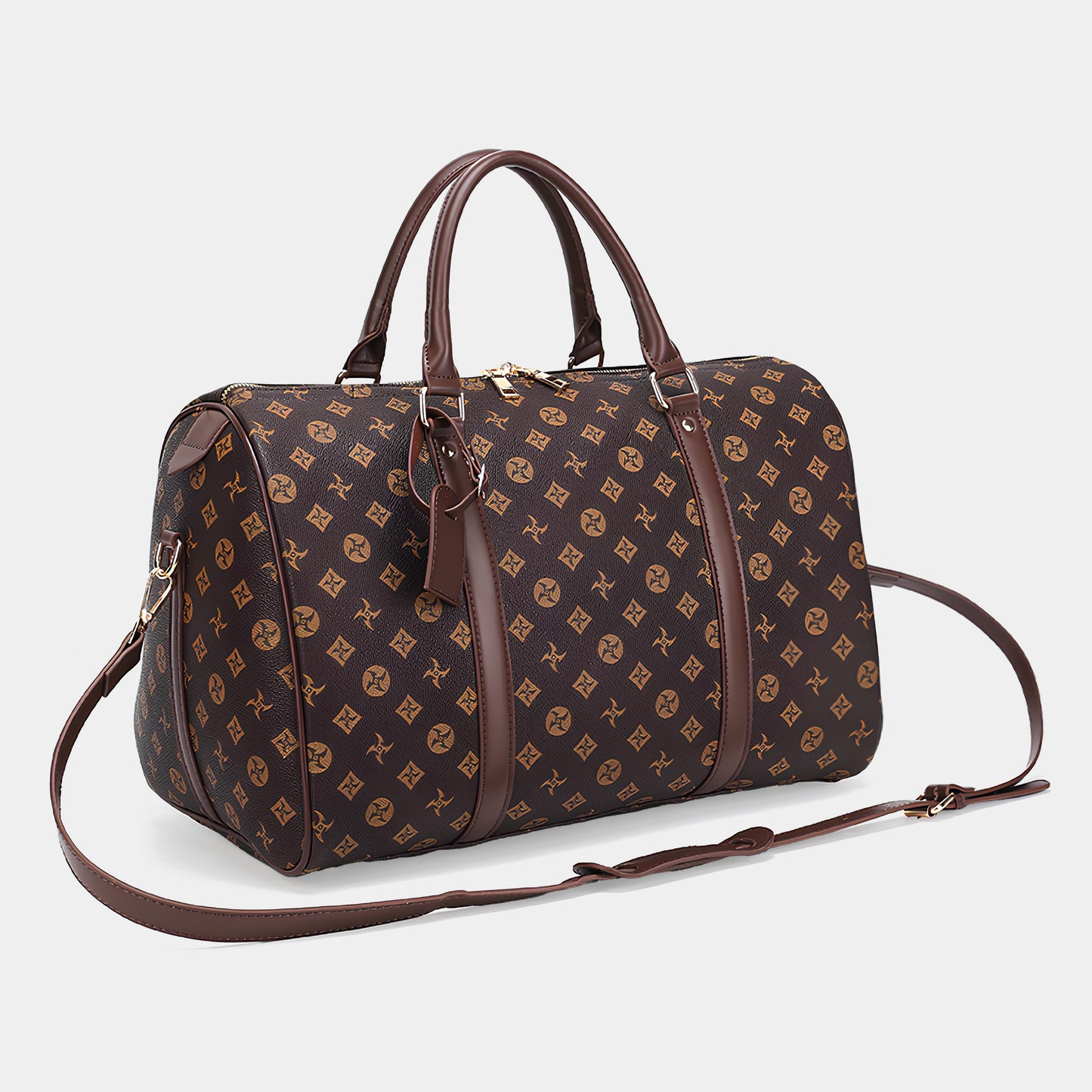 STAR PATTERNED LEATHER DUFFLE BAG - BROWN