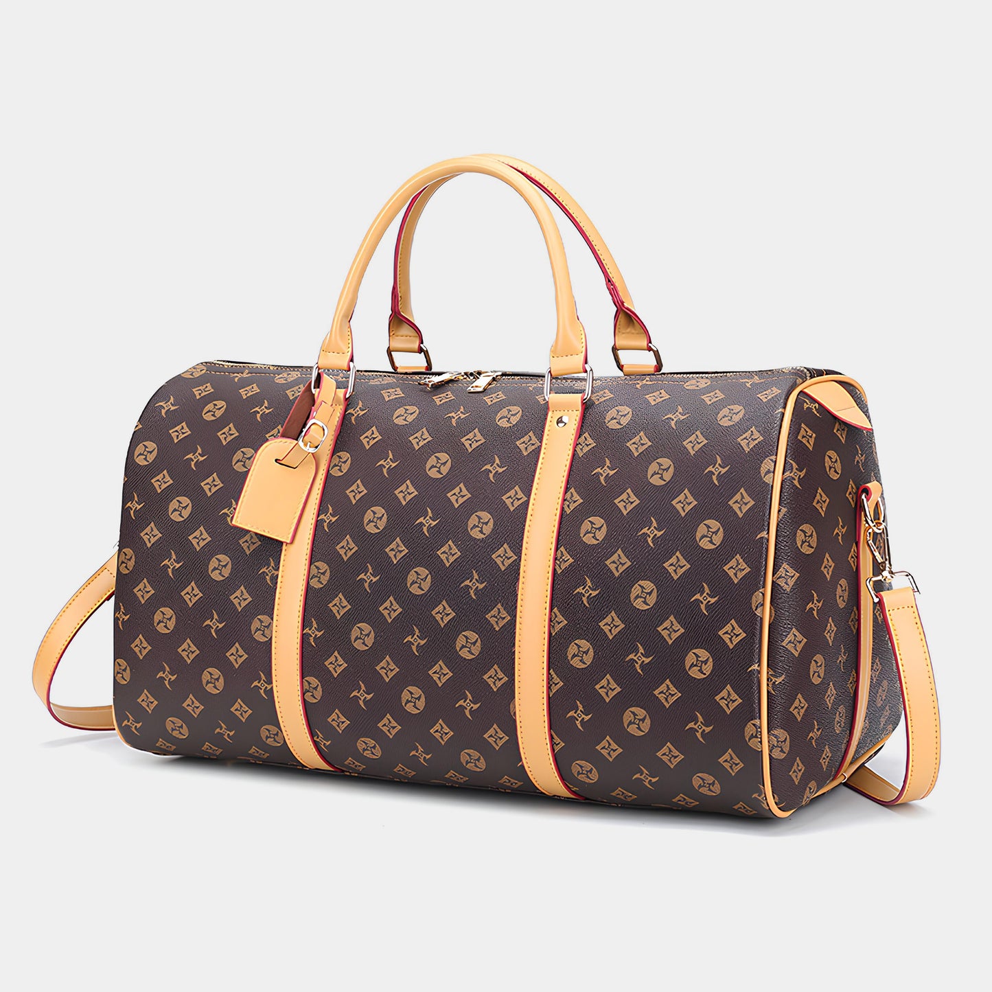 STAR PATTERNED LEATHER DUFFLE BAG - BEIGE