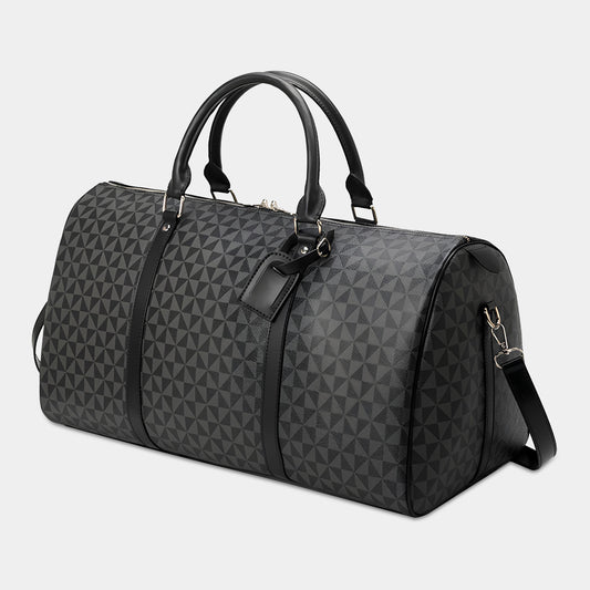 TRIANGLE PATTERNED LEATHER DUFFLE BAG - BLACK