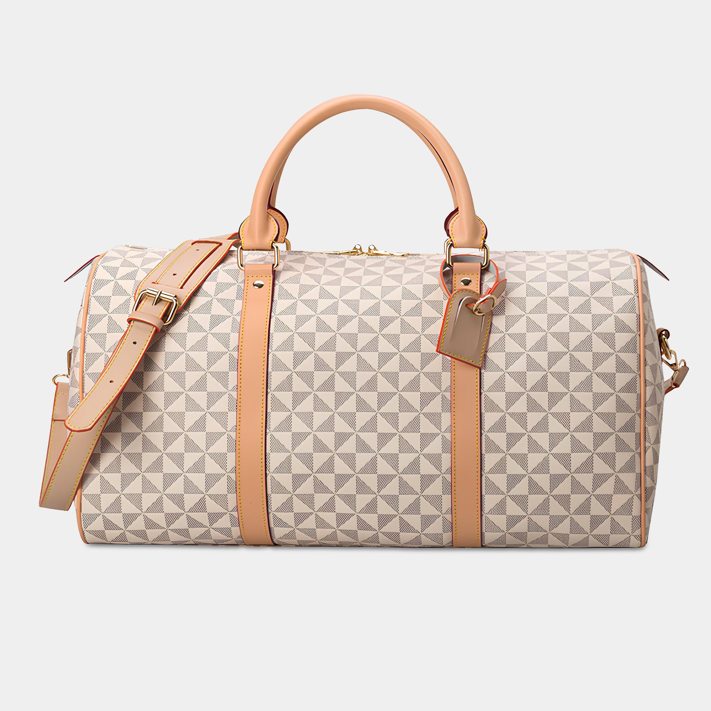 TRIANGLE PATTERNED LEATHER DUFFLE BAG - WHITE